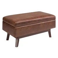 Simpli Home - Owen Rectangular Mid-Century Modern High-Density Foam/Faux Air Leather Ottoman With Inner Storage