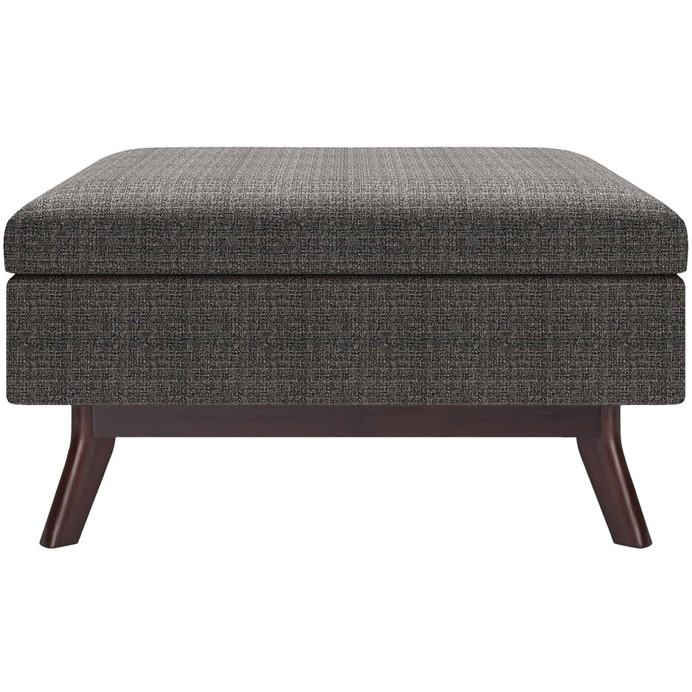 Simpli Home - Owen Square Mid-Century Modern Woven Fabric/Faux Air Leather Ottoman With Inner Storage - Ebony