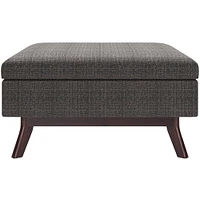 Simpli Home - Owen Square Mid-Century Modern Woven Fabric/Faux Air Leather Ottoman With Inner Storage - Ebony