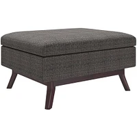 Simpli Home - Owen Square Mid-Century Modern Woven Fabric/Faux Air Leather Ottoman With Inner Storage - Ebony