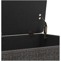 Simpli Home - Owen Square Mid-Century Modern Woven Fabric/Faux Air Leather Ottoman With Inner Storage - Ebony