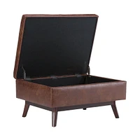 Simpli Home - Owen Mid-Century Modern Faux Air Leather Ottoman With Inner Storage - Distressed Saddle Brown