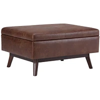 Simpli Home - Owen Mid-Century Modern Faux Air Leather Ottoman With Inner Storage - Distressed Saddle Brown