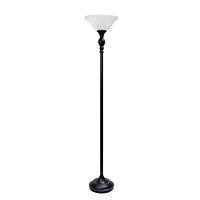 Elegant Designs - 1 Light Torchiere Floor Lamp with Marbelized White Glass Shade - Restoration Bronze and White