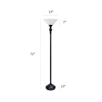 Elegant Designs - 1 Light Torchiere Floor Lamp with Marbelized White Glass Shade - Restoration Bronze and White