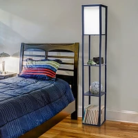 Simple Designs - Floor Lamp Etagere Organizer Storage Shelf with Linen Shade