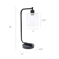 Simple Designs - Bronson Antique Style Industrial Iron Lantern Desk Lamp with Glass Shade - Black