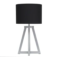 Simple Designs - Interlocked Triangular Gray Wood Table Lamp with Fabric Shade - Gray/Black