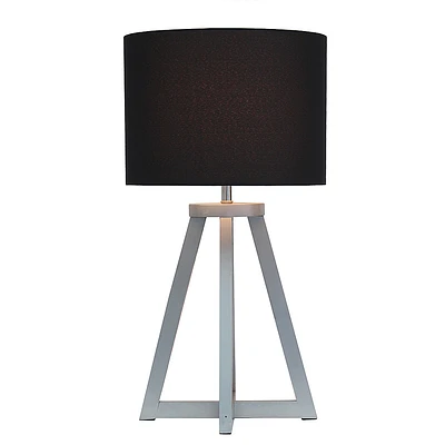 Simple Designs - Interlocked Triangular Gray Wood Table Lamp with Fabric Shade - Gray/Black