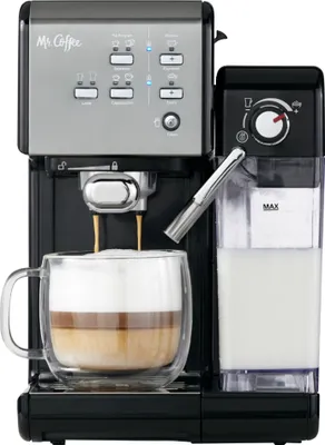 Mr. Coffee - One-Touch CoffeeHouse Espresso and Cappuccino Machine, Dark Stainless - Black