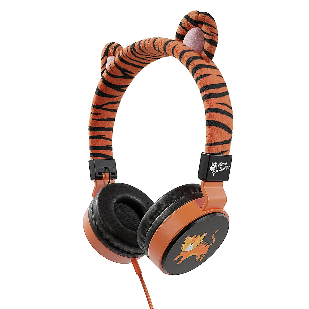 Planet Buddies - Furry Kids Linkable Wired Headphones (Charlie the Tiger) - Orange