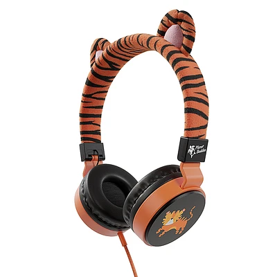 Planet Buddies - Furry Kids Linkable Wired Headphones (Charlie the Tiger) - Orange