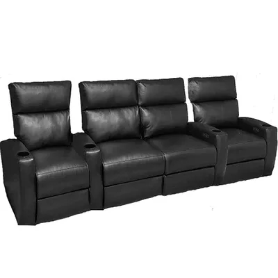 RowOne - Galaxy II:  Straight 4-Chair Row Leatheraire with Loveseat Power Recline Home Theater Seating - Black