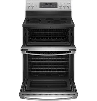 GE Profile - 6.6 Cu. Ft. Freestanding Double Oven Electric True Convection Range with No Preheat Air Fry and Wi-Fi - Stainless Steel