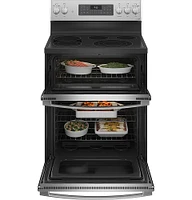 GE Profile - 6.6 Cu. Ft. Freestanding Double Oven Electric True Convection Range with No Preheat Air Fry and Wi-Fi - Stainless Steel