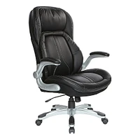 Office Star Products - Bonded Leather Executive Chair with Padded Flip Arms and Silver Base - Black