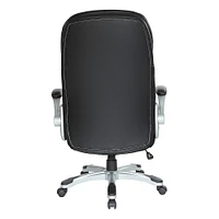 Office Star Products - Bonded Leather Executive Chair with Padded Flip Arms and Silver Base - Black