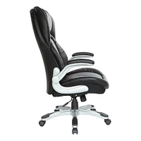 Office Star Products - Bonded Leather Executive Chair with Padded Flip Arms and Silver Base - Black