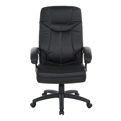 Office Star Products - Executive Faux Leather High Back Chair with Contrast Stitching - Black