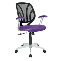 OSP Home Furnishings - Screen Back Chair with Mesh Fabric and Silver Coated Arms and Base - Purple