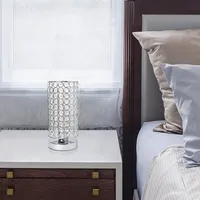 Elegant Designs - Elipse Crystal Bedside Nightstand Cylindrical Uplight Table Lamp - Chrome