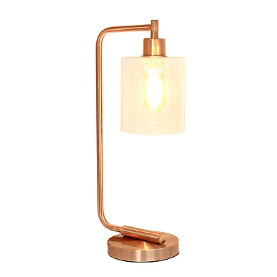 Simple Designs - Bronson Antique Style Industrial Iron Lantern Desk Lamp with Glass Shade