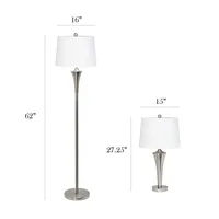 Elegant Designs - Tapered 3 Pack Lamp Set (2 Table Lamps, 1 Floor Lamp) with White Shades - Brushed Nickel