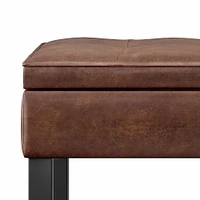 Simpli Home - Cosmopolitan 44 inch Wide Traditional Rectangle Storage Ottoman Bench in Faux Leather - Distressed Saddle Brown