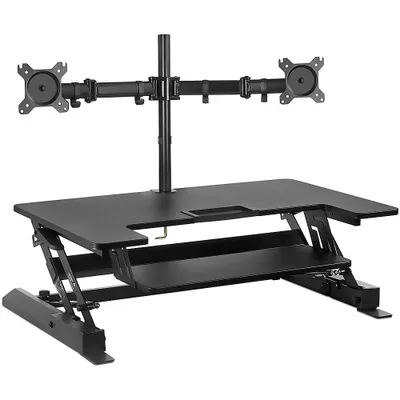 Mount-It! - Sit-Stand Desk Converter with Dual Monitor Mount - Black