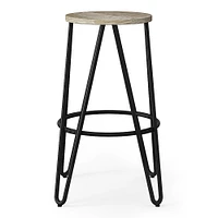 Simpli Home - Simeon Industrial Metal 26 inch Metal Counter Height Stool with Wood Seat (Set of 2) in - Natural / Black