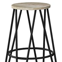 Simpli Home - Simeon Industrial Metal 26 inch Metal Counter Height Stool with Wood Seat (Set of 2) in - Natural / Black