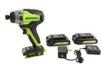 Greenworks - 24-Volt Cordless Brushless 1/4" Impact Driver (2 x 1.5Ah USB Batteries and Charger Included) - green