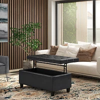 Simpli Home - Harrison 44 inch Wide Transitional Rectangle Lift Top Rectangular Storage Ottoman in Faux Leather - Midnight Black