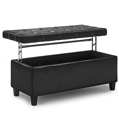 Simpli Home - Harrison 44 inch Wide Transitional Rectangle Lift Top Rectangular Storage Ottoman in Faux Leather - Midnight Black