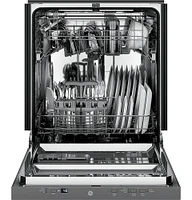 GE - Top Control Built-In Stainless Steel Tub Dishwasher with Sanitize Cycle, 51 dba - Custom Panel Ready