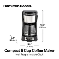 Hamilton Beach - Compact 5-Cup Coffee Maker with Programmable Timer - BLACK