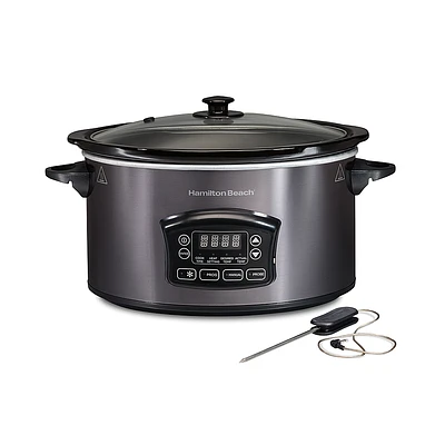 Hamilton Beach - Programmable Defrost 6-Quart Slow Cooker with Temperature Probe - STAINLESS STEEL