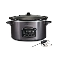 Hamilton Beach - Programmable Defrost 6-Quart Slow Cooker with Temperature Probe - STAINLESS STEEL