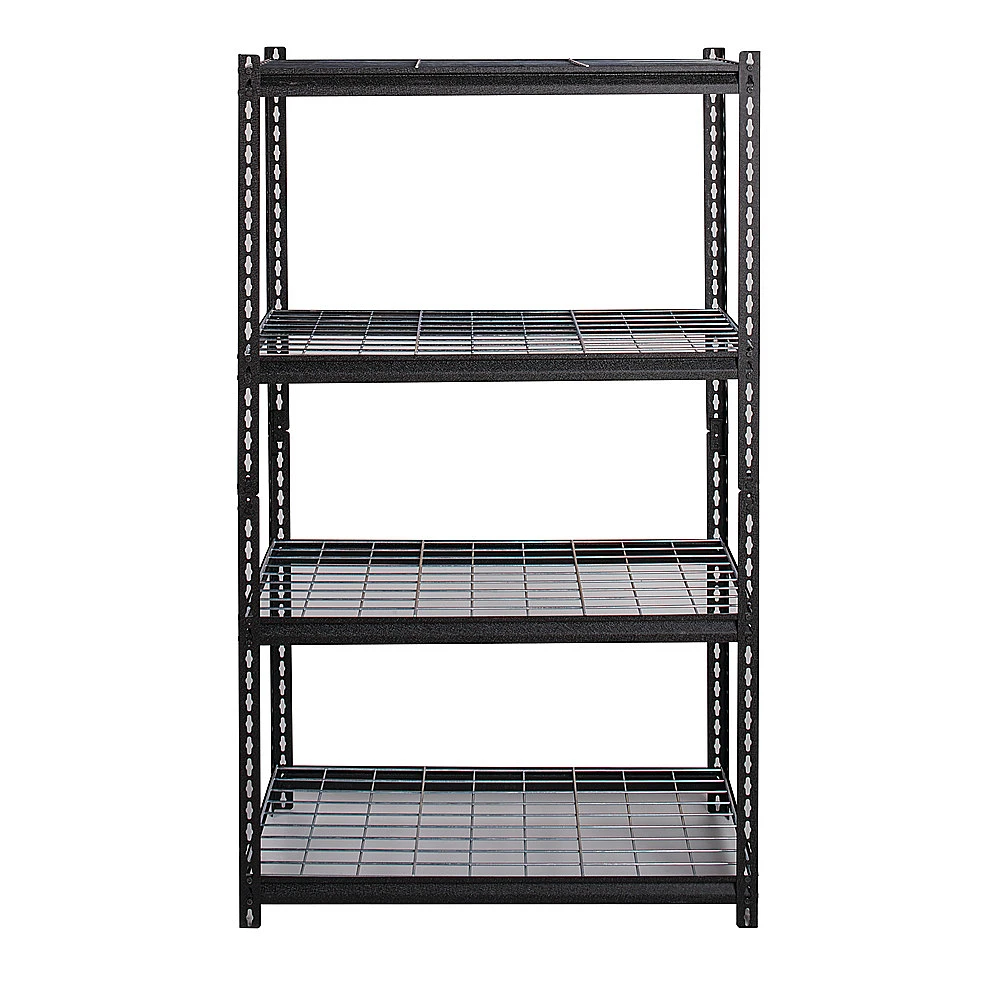 Space Solutions - 2300 Riveted Steel Wire Deck Shelving 4-Shelf Unit, 18D x 36W x 60H - Black