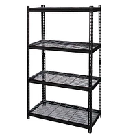 Space Solutions - 2300 Riveted Steel Wire Deck Shelving 4-Shelf Unit, 18D x 36W x 60H - Black
