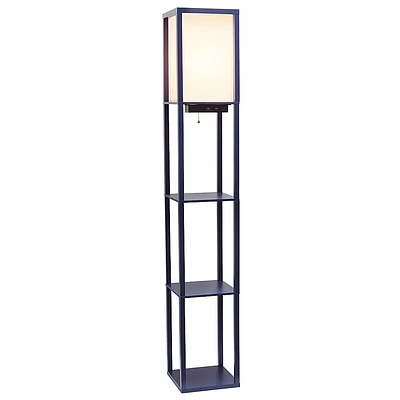 Simple Designs - Floor Lamp Etagere Organizer Storage Shelf w 2 USB Charging Ports, 1 Charging Outlet & Linen Shade