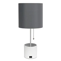 Simple Designs - Hammered Metal Organizer Table Lamp with USB charging port and Fabric Shade