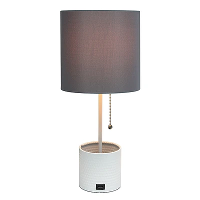 Simple Designs - Hammered Metal Organizer Table Lamp with USB charging port and Fabric Shade