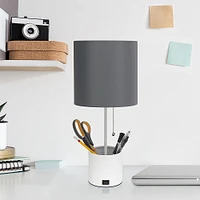 Simple Designs - Hammered Metal Organizer Table Lamp with USB charging port and Fabric Shade