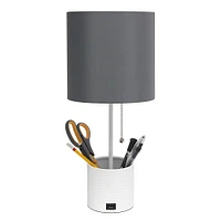 Simple Designs - Hammered Metal Organizer Table Lamp with USB charging port and Fabric Shade