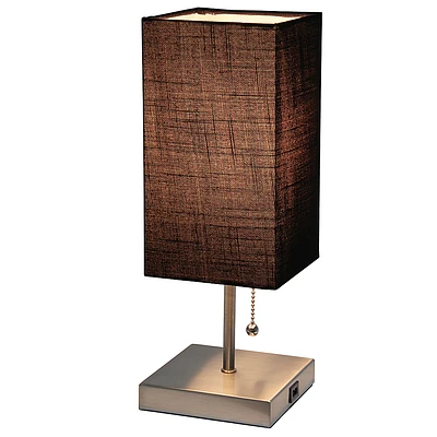 Simple Designs - Petite Stick Lamp with USB Charging Port and Fabric Shade