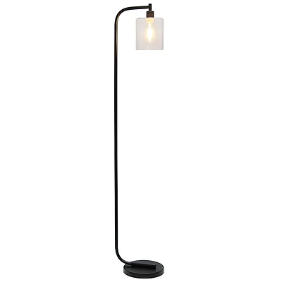 Simple Designs - Antique Style Industrial Iron Lantern Floor Lamp with Glass Shade - Black