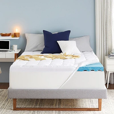 Sleep Innovations - 4" Cooling Gel Memory Foam Mattress Topper with Cover - Twin - Blue