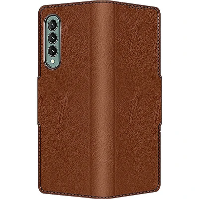 SaharaCase - Leather Folio Wallet Case for Samsung Galaxy Z Fold3 5G - Brown