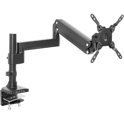 Mount-It! - Single Monitor Desk Mount with USB and Multimedia Ports - Black